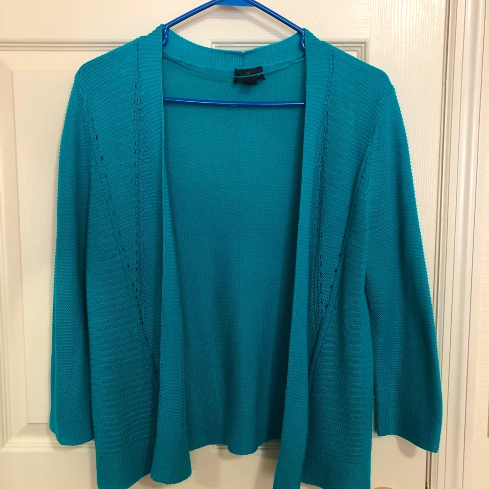 Worthington teal open front cardigan